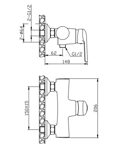 Смеситель для душа однорычажный Orange Tony M54-200gr  графит